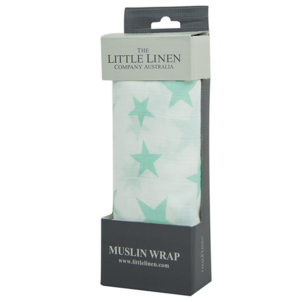 The Little Linen Baby Muslin - Seafoam Stars