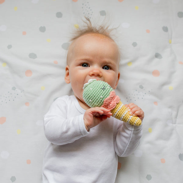 Weegoamigo Handmade Crochet Rattles - Baby chewing Icy Icedream