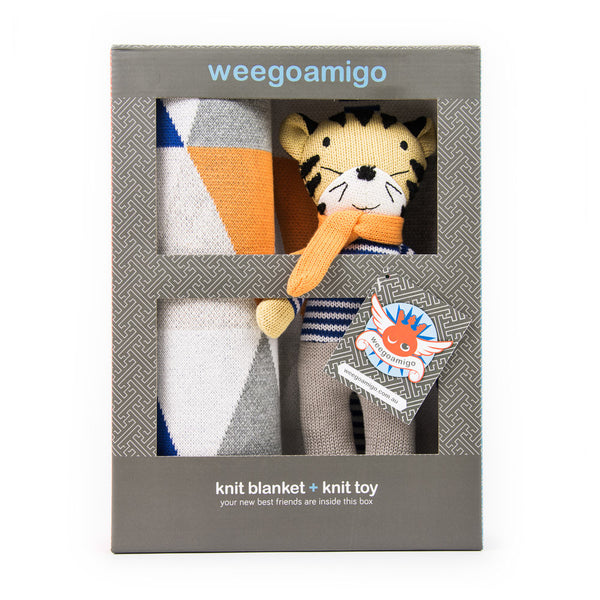 Weegoamigo Gift Boxed Knitted Toy + Blanket - Toothless Tiger